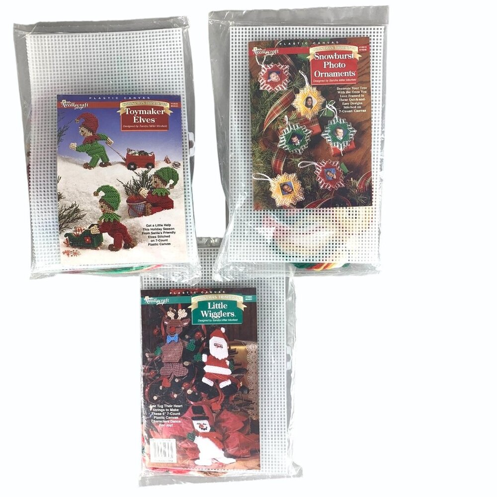 Needlecraft Shop Christmas Trimmings Plastic Canvas Kits Set of 3 Elves, Santa